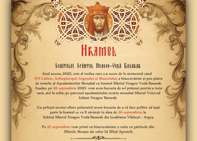 Preasfinţitul Nicodim va sluji la hramul Schitului Sfântul Neagoe-Vodă Basarab din Arhiepiscopia Argeşului şi Muscelului